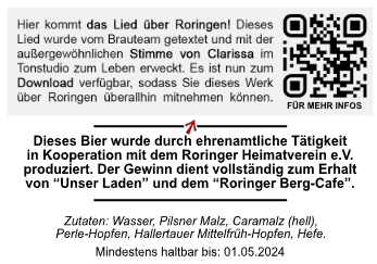 Rückseiten-Etikett Edition Nr. 6 zum Lied über Roringen
