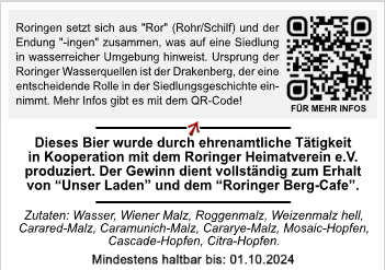 Rückseiten-Etikett Edition Nr. 7 zur Herkunft des Namens Roringen