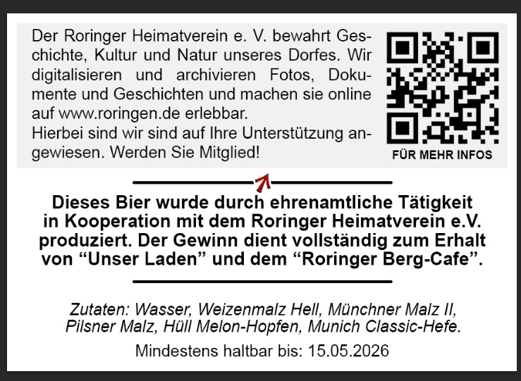 Rückseiten-Etikett Edition Nr. 11 zum Roringer Heimatverein