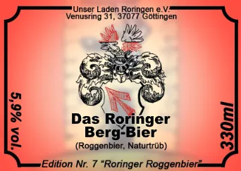 Etikett Edition Nr. 7 „Roringer Roggenbier“, 5,9 % vol.
