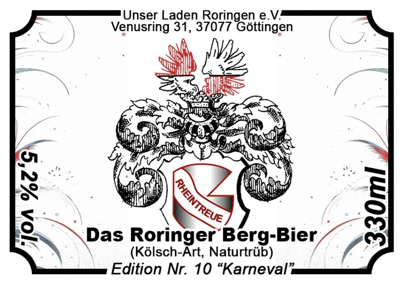 Etikett Edition Nr. 10 „Karneval“, Kölsch-Art, 5,2 % vol., mit Rheintreue-Wappen