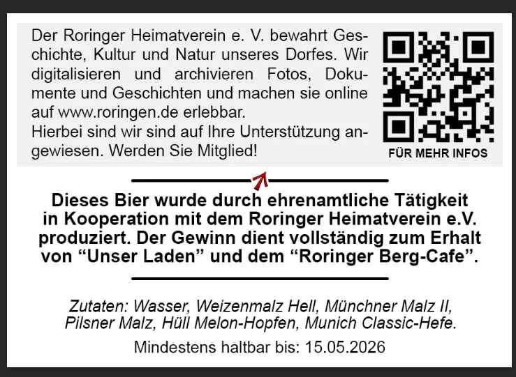 Rückseiten-Etikett Edition Nr. 11 zum Roringer Heimatverein