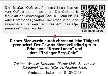 Rückseiten-Etikett Edition Nr. 2 mit Text zur Straße Opferbach und den Zutaten